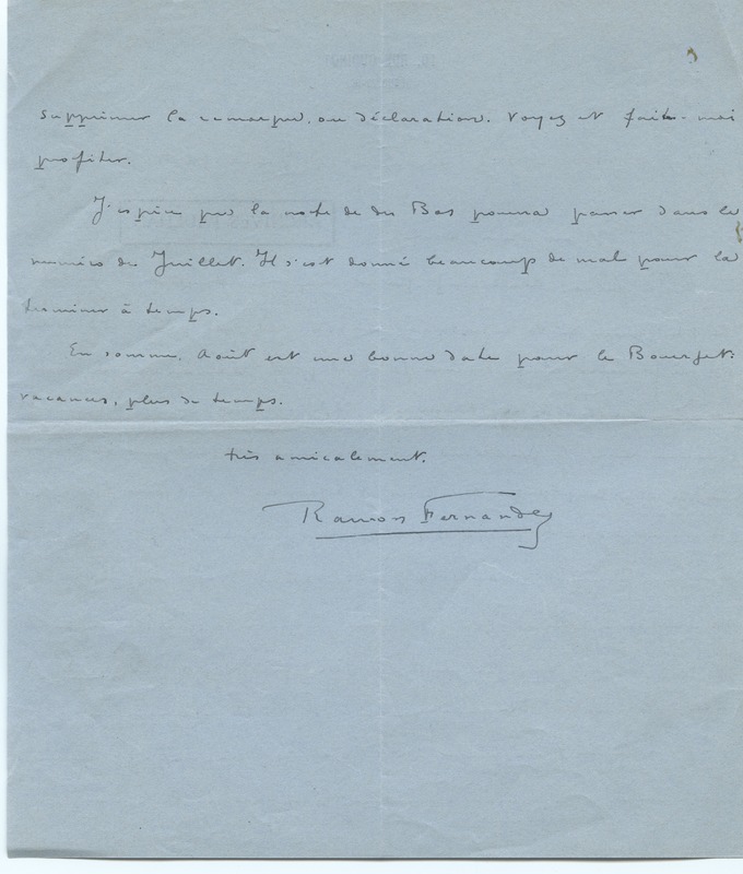 Ramon Fernandez à Jean Paulhan (14 juin 1926)