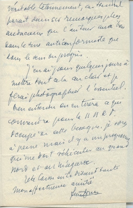 Lettre de René-Louis Doyon à Jean Paulhan, 1953-09-03