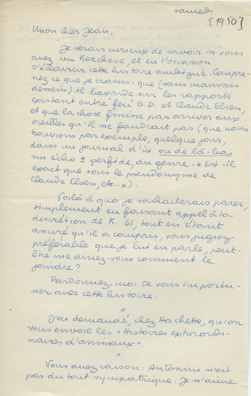 Lettre de Claude Elsen à Jean Paulhan, 1950 Lettre de Claude Elsen à Jean Paulhan, 1950