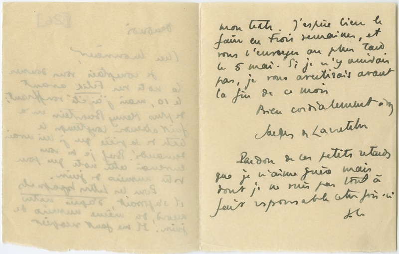 Lettre de Jacques de Lacretelle à Jean Paulhan (1926)