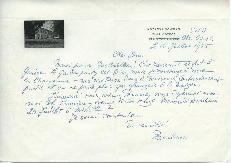 Lettre de Barbara Church à Jean Paulhan (16 juillet 1955)