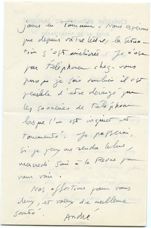 Lettre d'André Rolland de Renéville à Jean Paulhan, 1954-04-26