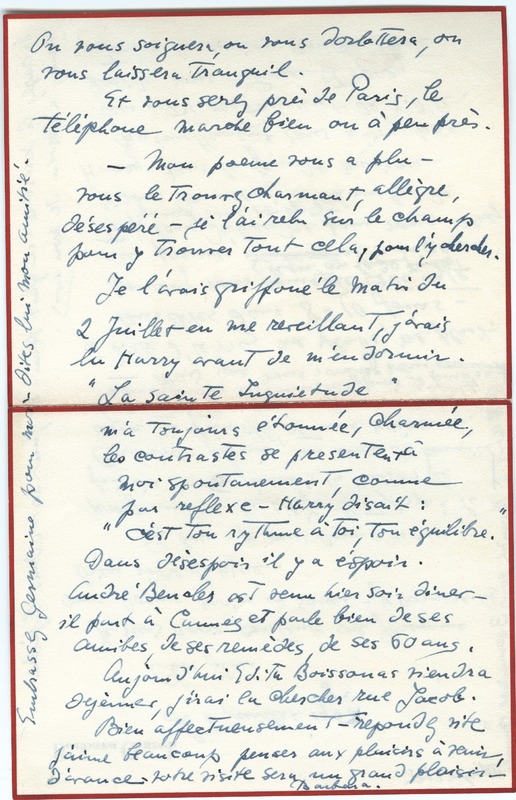 Lettre de Barbara Church à Jean Paulhan (8 juillet 1958)