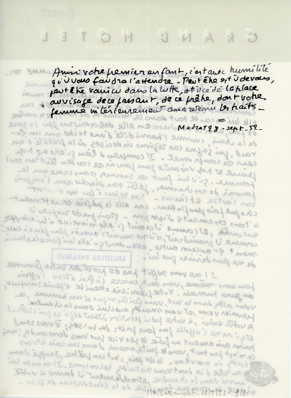 Lettre de Pierre Bettencourt à Jean Paulhan, 1952-09-28