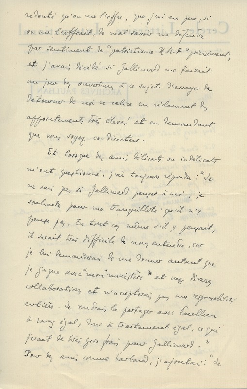 Lettre de Benjamin Crémieux à Jean Paulhan, 1925-10-23