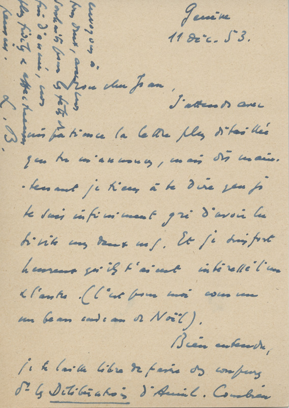 Lettre de Léon Bopp à Jean Paulhan, 1953-12-11