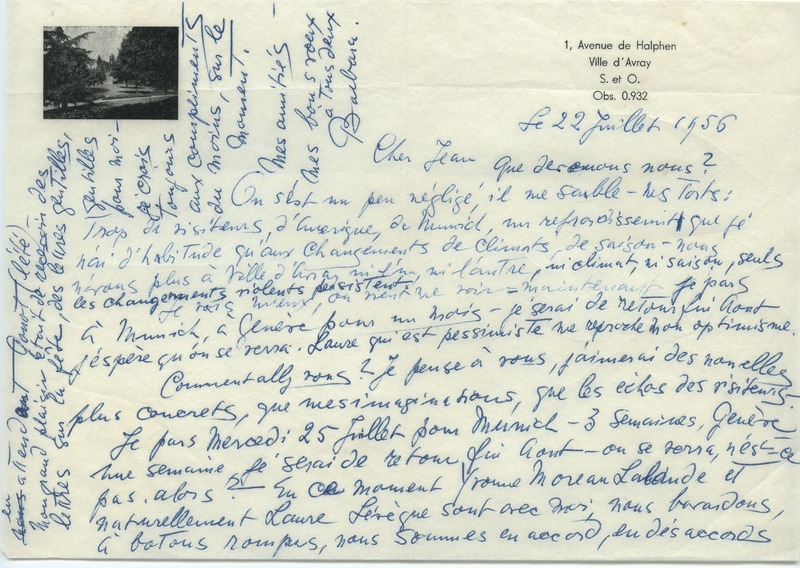 Lettre de Barbara Church à Jean Paulhan (22 juillet 1956)