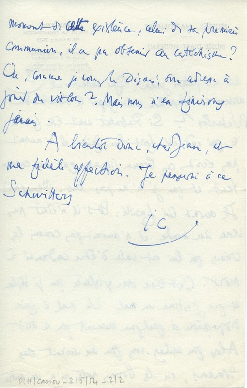 Lettre de Jean Cassou à Jean Paulhan, 1954-05-02