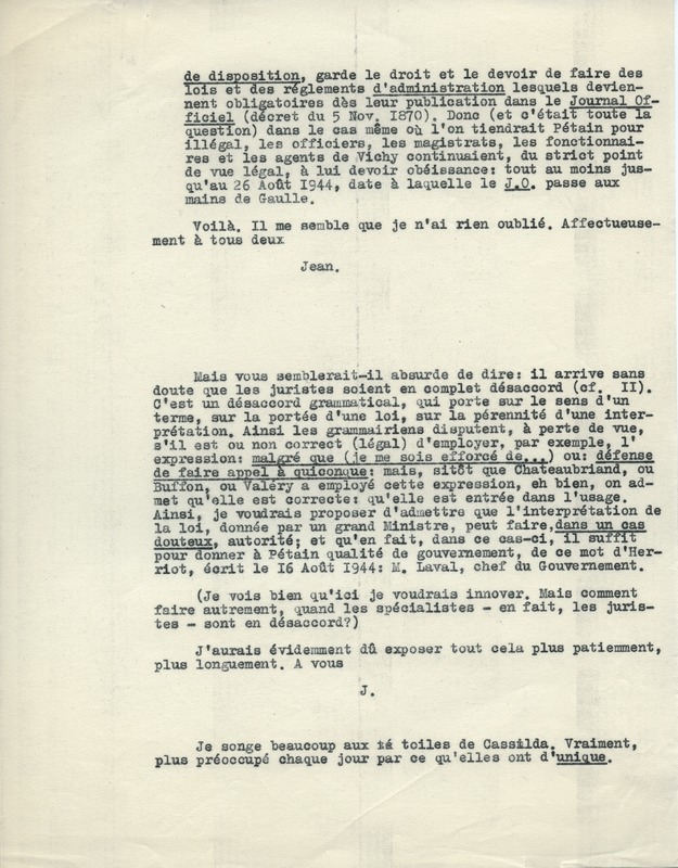 Lettre de Jean Paulhan à André Rolland de Renéville, 1952