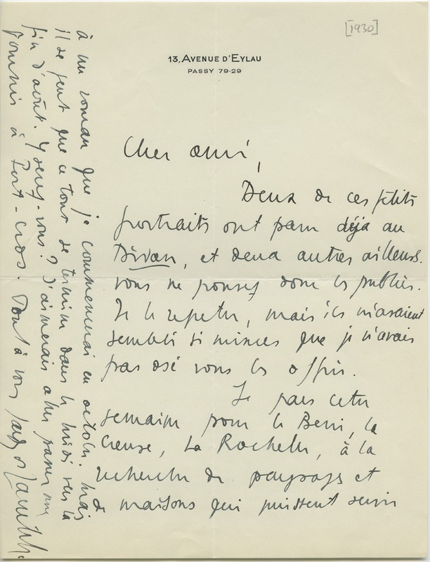 Lettre de Jacques de Lacretelle à Jean Paulhan (1930)