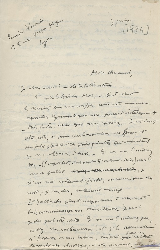 Lettre de Jean Wahl à Jean Paulhan, 1934-06-03