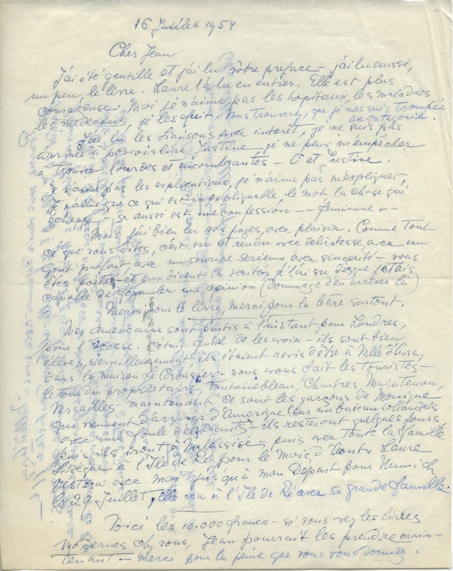 Lettre de Barbara Church à Jean Paulhan (16 juillet 1954)