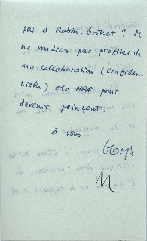 Lettre de Georges Lambrichs à Jean Paulhan, 1956 Lettre de Georges Lambrichs à Jean Paulhan, 1956