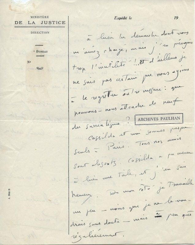 Lettre d'André Rolland de Renéville à Jean Paulhan, 1933-08-17