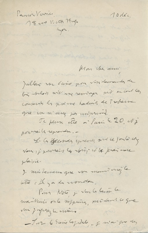 Lettre de Jean Wahl à Jean Paulhan, 1935-12-10