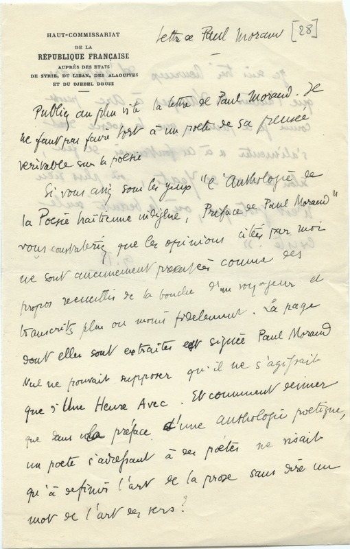 Lettre de Gabriel Bounoure à Jean Paulhan, 1928-12-13