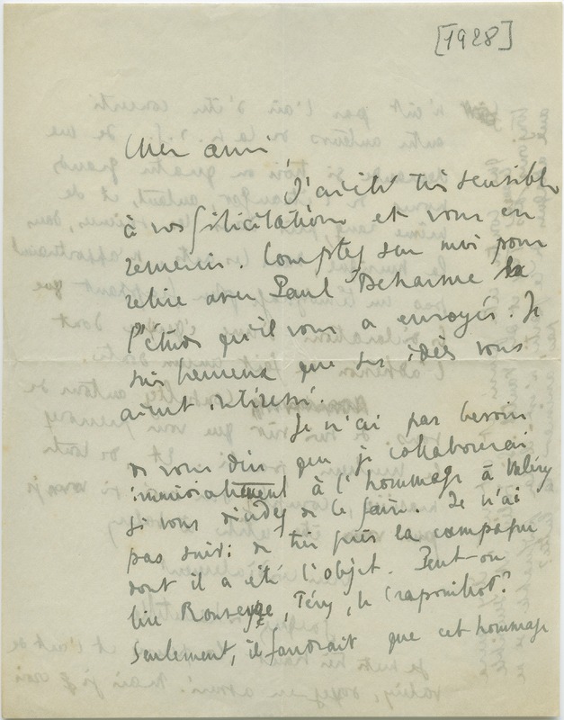 Lettre de Jacques de Lacretelle à Jean Paulhan (1928)