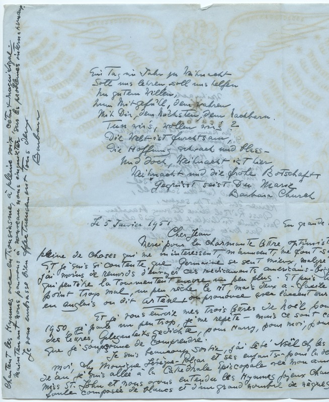 Lettre de Barbara Church à Jean Paulhan (5 janvier 1951)