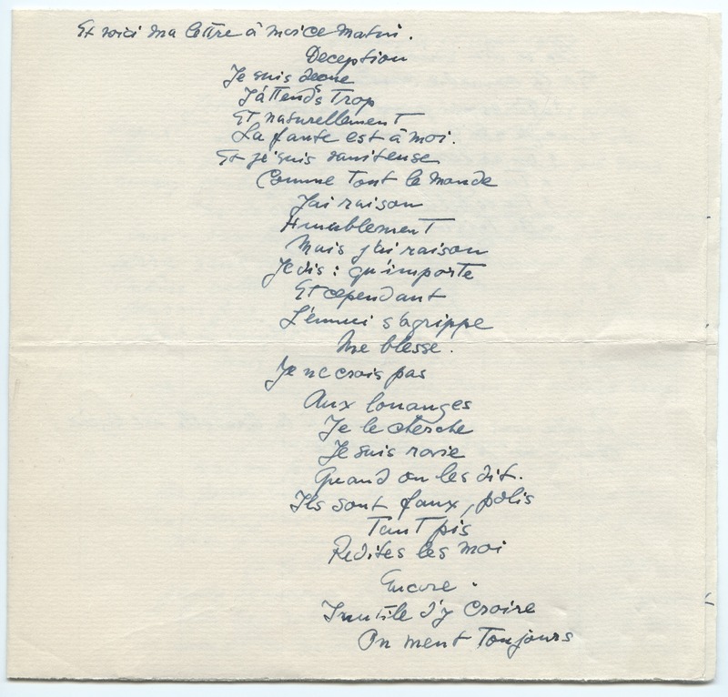 Lettre de Barbara Church à Jean Paulhan (11 août 1957)