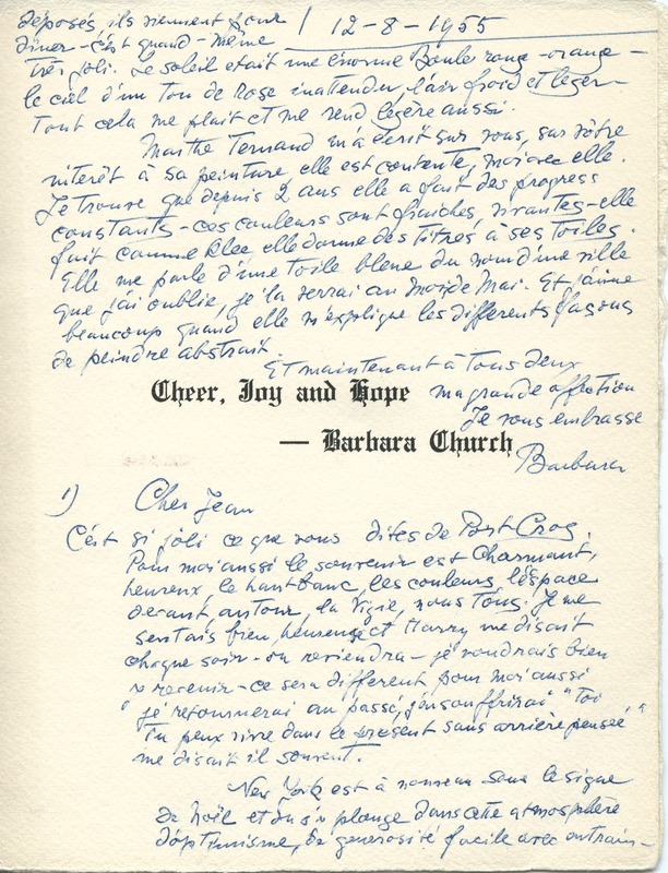 Lettre de Barbara Church à Jean Paulhan (12 août 1955) Lettre de Barbara Church à Jean Paulhan (12 août 1955)