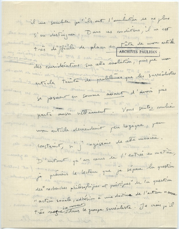 Lettre d'André Rolland de Renéville à Jean Paulhan, 1932-01-11 Lettre d'André Rolland de Renéville à Jean Paulhan, 1932-01-11