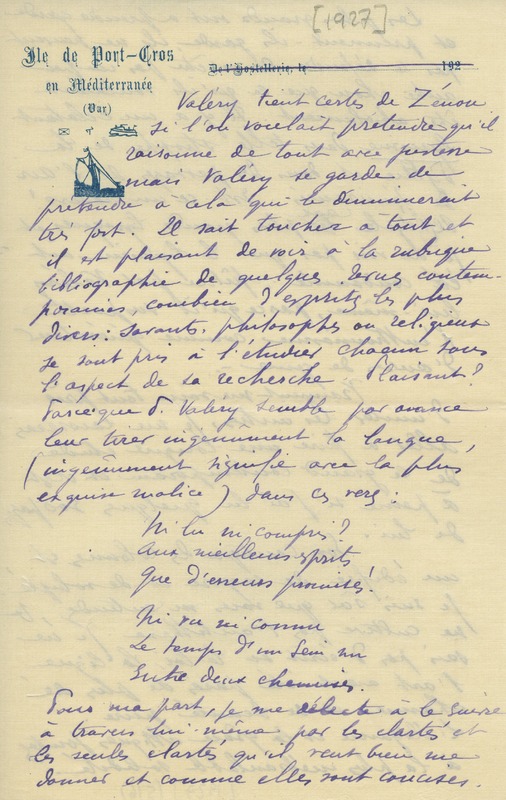 Lettre de Claude Balyne à Jean Paulhan, 1927-11-25 Lettre de Claude Balyne à Jean Paulhan, 1927-11-25