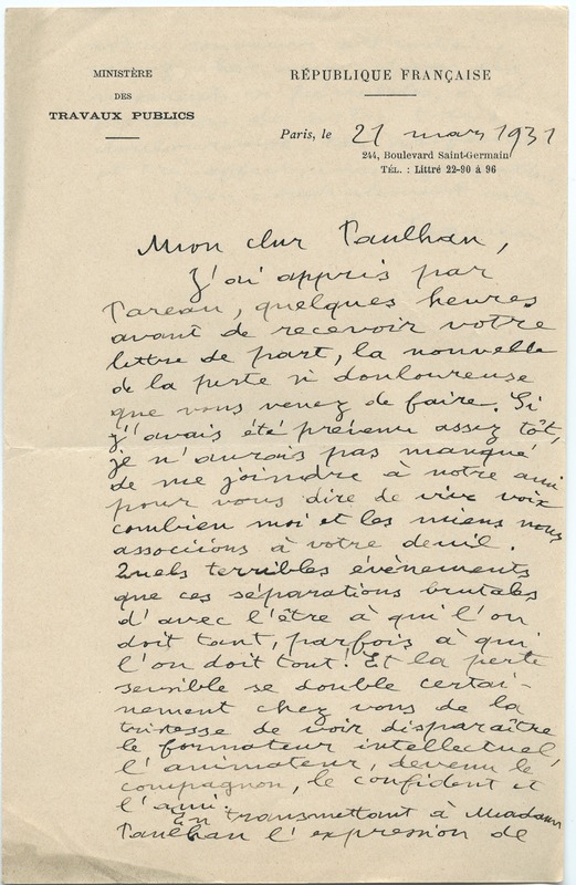 Lettre de Julien Vocance à Jean Paulhan (21 mars 1931)