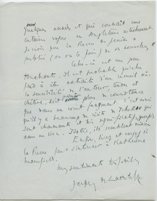 Lettre de Jacques de Lacretelle à Jean Paulhan (12 août 1927)