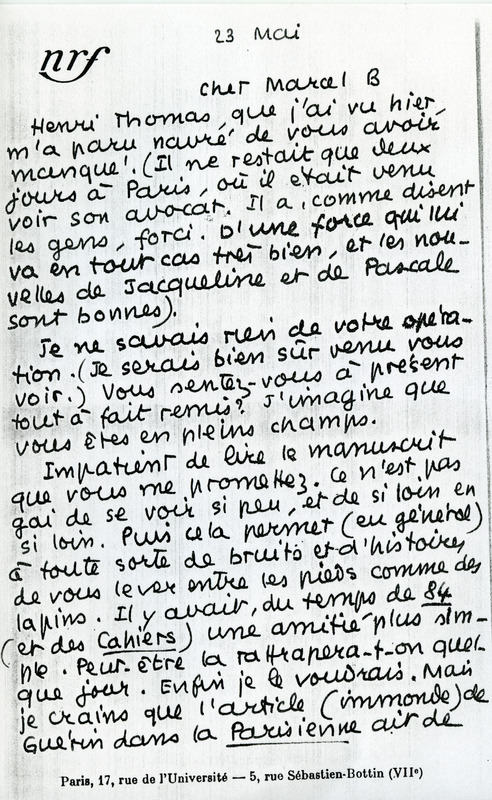 Lettre de Jean Paulhan à Marcel Bisiaux, 1954-05-04