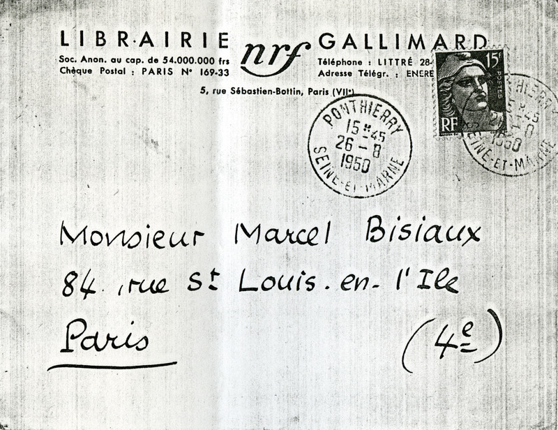 Lettre de Jean Paulhan à Marcel Bisiaux, 1950-08-26