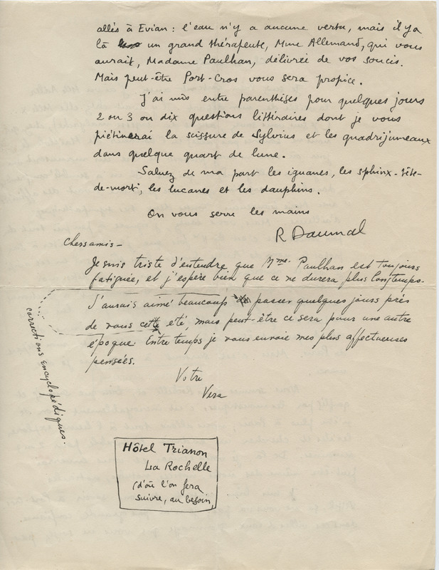 Lettre de René Daumal à Jean Paulhan, 1935-08-12