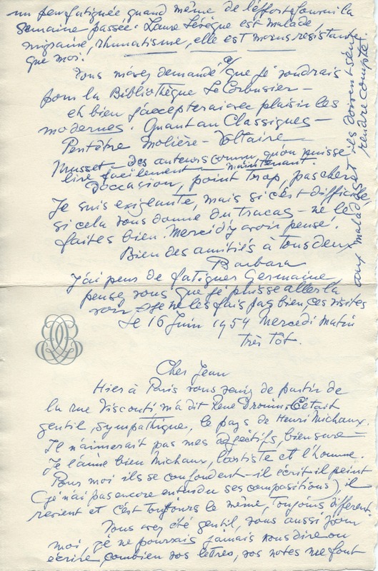 Lettre de Barbara Church à Jean Paulhan (16 juin 1954)