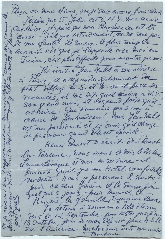Lettre de Barbara Church à Jean Paulhan (12 août 1951)
