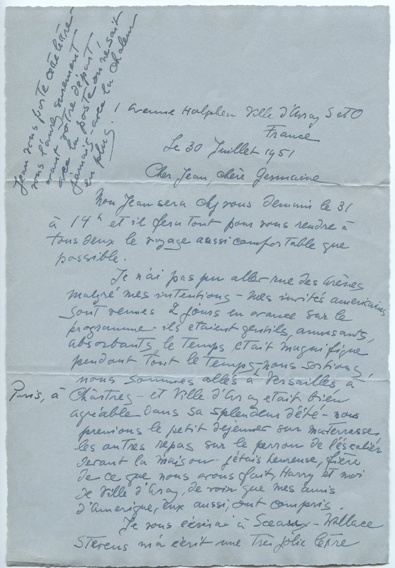 Lettre de Barbara Church à Jean Paulhan (30 juillet 1951)