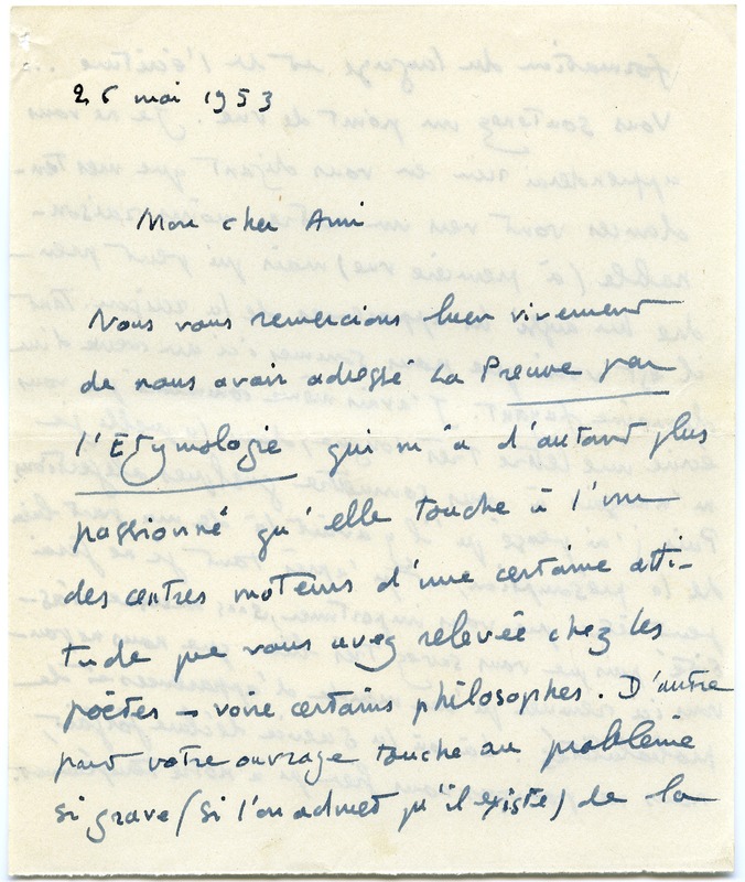 Lettre d'André Rolland de Renéville à Jean Paulhan, 1953-05-26