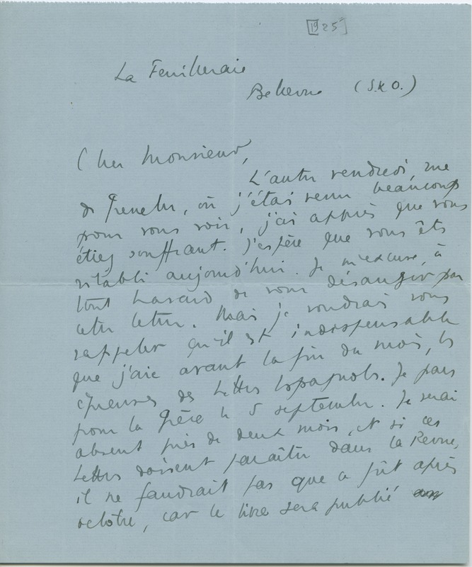 Lettre de Jacques de Lacretelle à Jean Paulhan (15 août 1925)