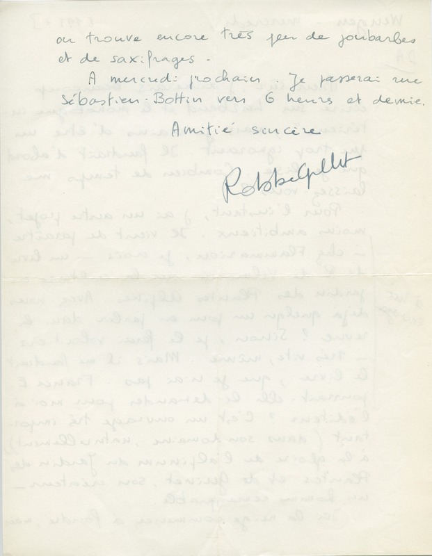 Lettre d'Alain Robbe-Grillet à Jean Paulhan, 1957