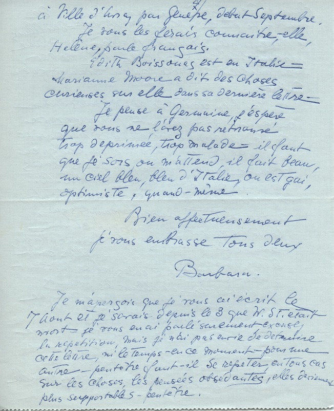 Lettre de Barbara Church à Jean Paulhan (14 août 1955)