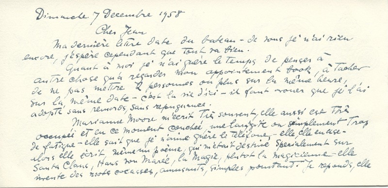 Lettre de Barbara Church à Jean Paulhan (7 décembre 1958)