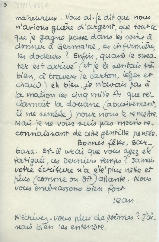 Lettre de Jean Paulhan à Barbara Church (16 décembre 1955)