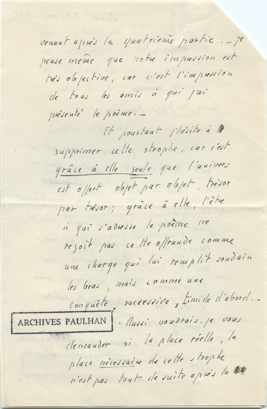 Lettre d'Armand Robin à Jean Paulhan (23 novembre 1936)