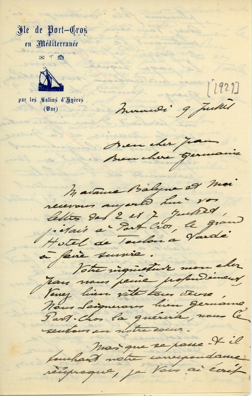 Lettre de Marcel Henry à Jean Paulhan, 1929-07-09