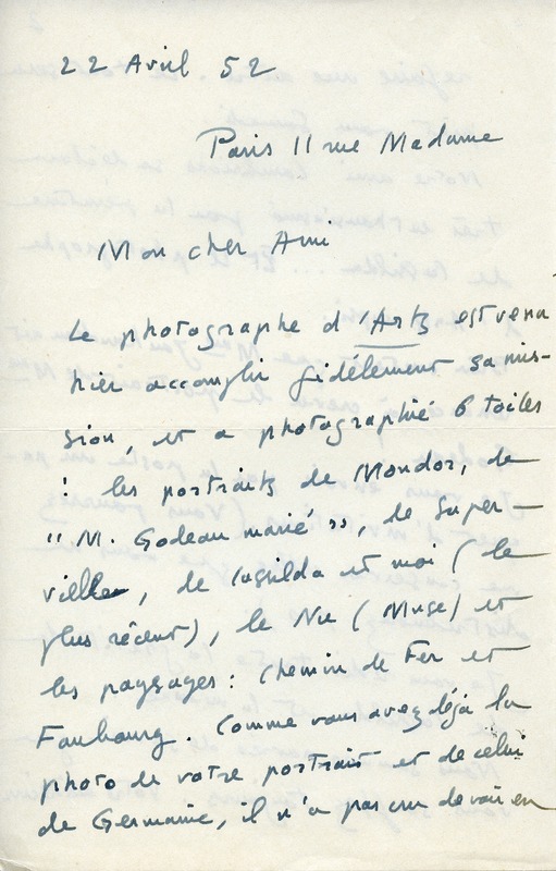 Lettre d'André Rolland de Renéville à Jean Paulhan, 1952-04-22