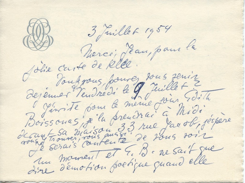 Lettre de Barbara Church à Jean Paulhan (3 juillet 1954)