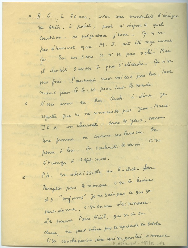 Lettre de Jean Blanzat à Jean Paulhan (11 juillet 1950)