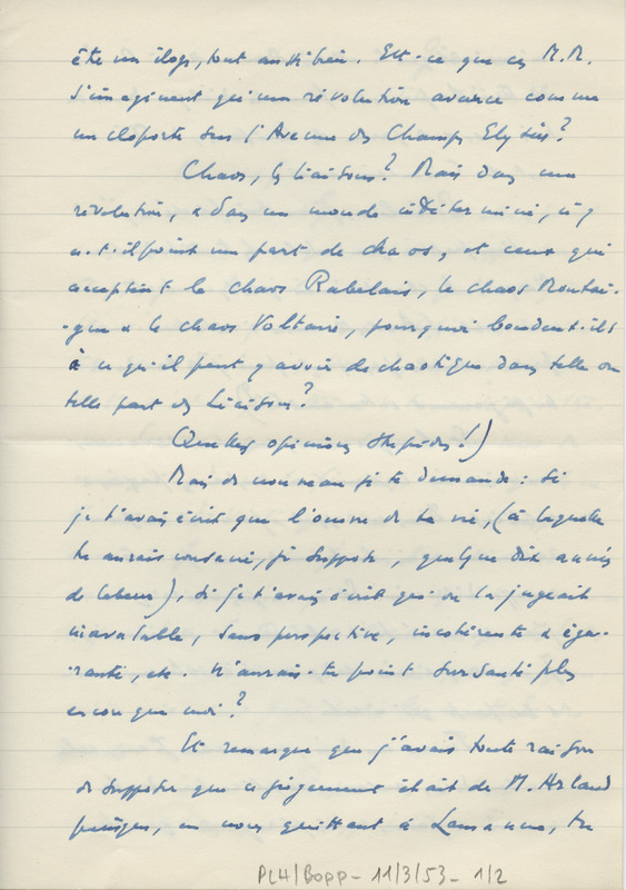 Lettre de Léon Bopp à Jean Paulhan, 1953-05-11