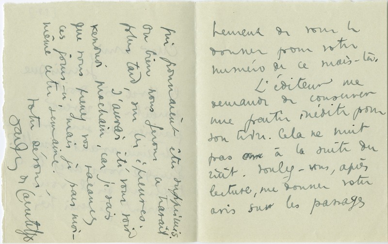 Lettre de Jacques de Lacretelle à Jean Paulhan (1927)