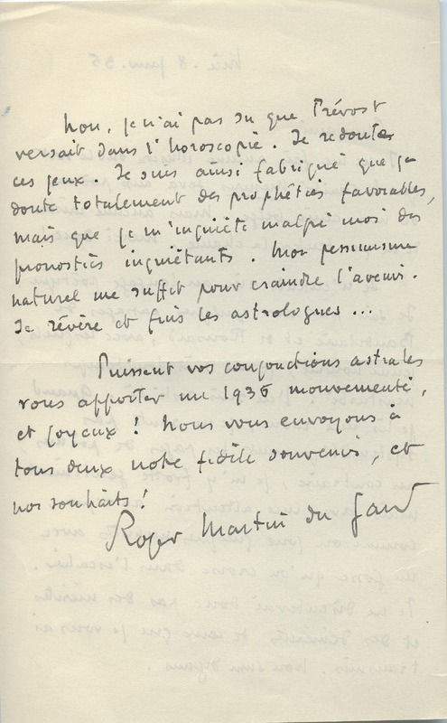 Lettre de Roger Martin du Gard à Jean Paulhan, 1935-01-08