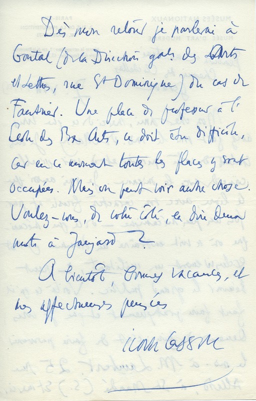 Lettre de Jean Cassou à Jean Paulhan, 1954-08-07