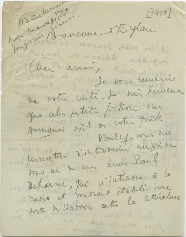 Lettre de Jacques de Lacretelle à Jean Paulhan (1928)